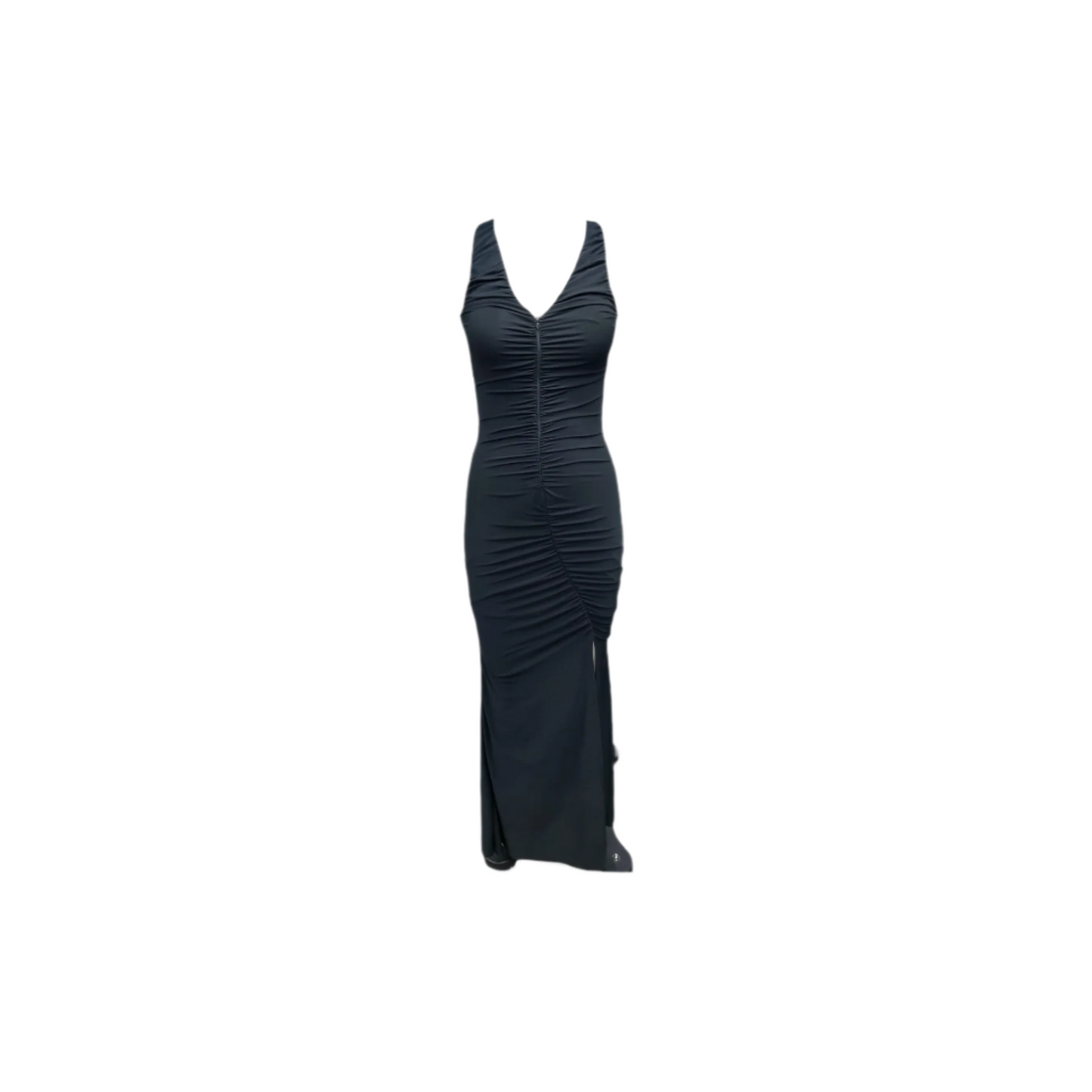 Slinky Zip Front Ruched Maxi Dress